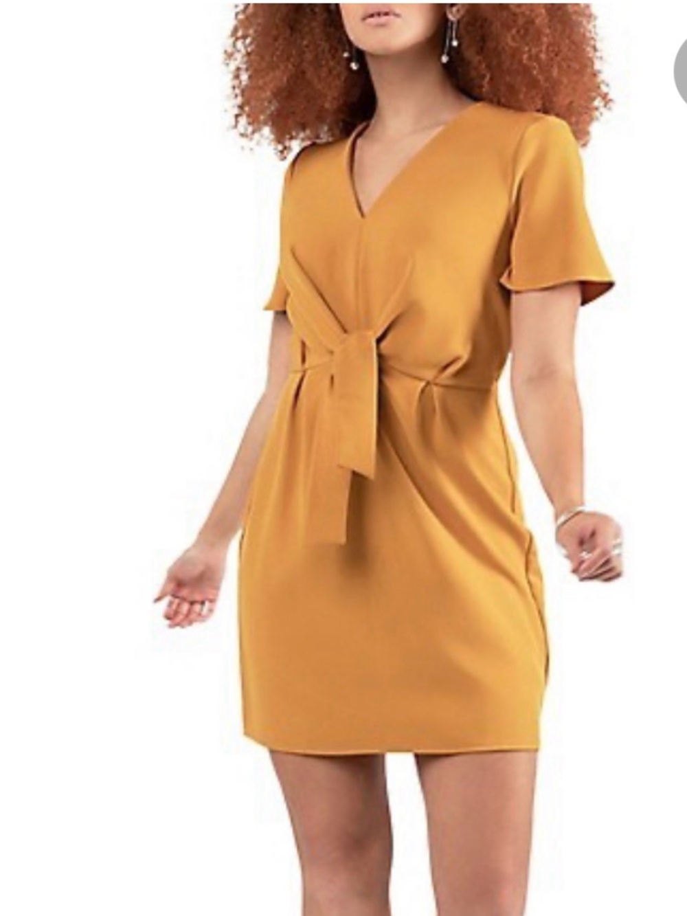 Dex Mustard V-Neck Mini Dress
